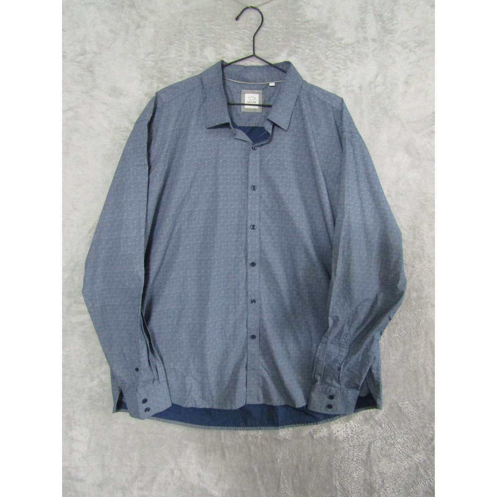 Oscar de la Renta Men's Blue Geometric Print Long Sleeve Button Down Shirt 2XL